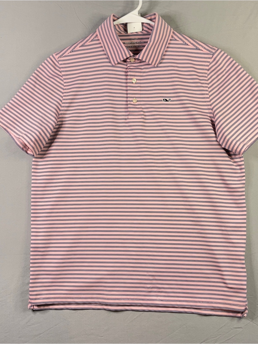 Vineyard Vines Pink and Gray Striped Performance Polo